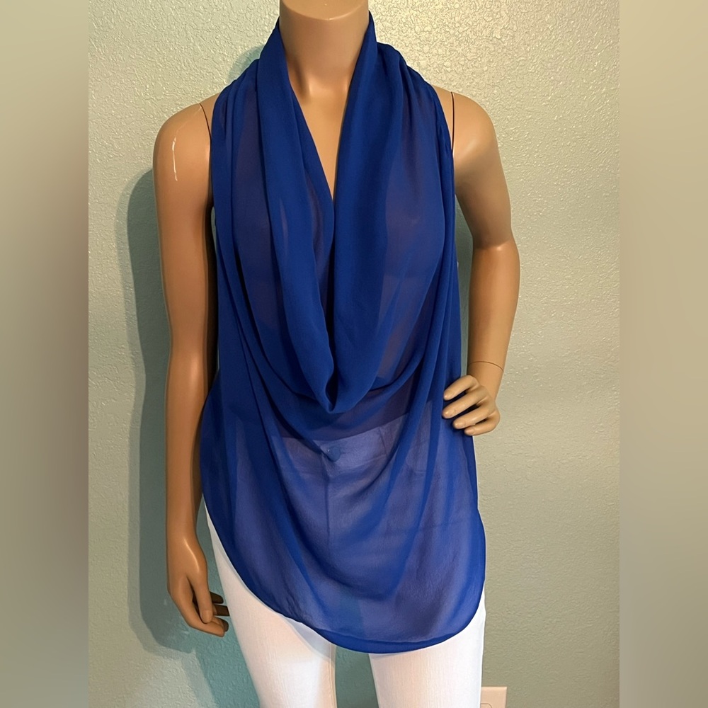 Maggie Ward Gorgeous Sheer Royal Blue Drape Front top
